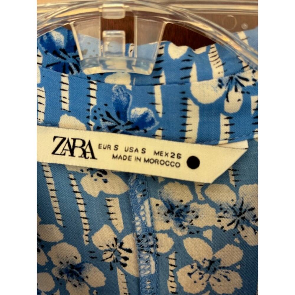 Zara “Marilyn” Belted Maxi Blue and White Floral Dress Size Small - Picture 4 of 8